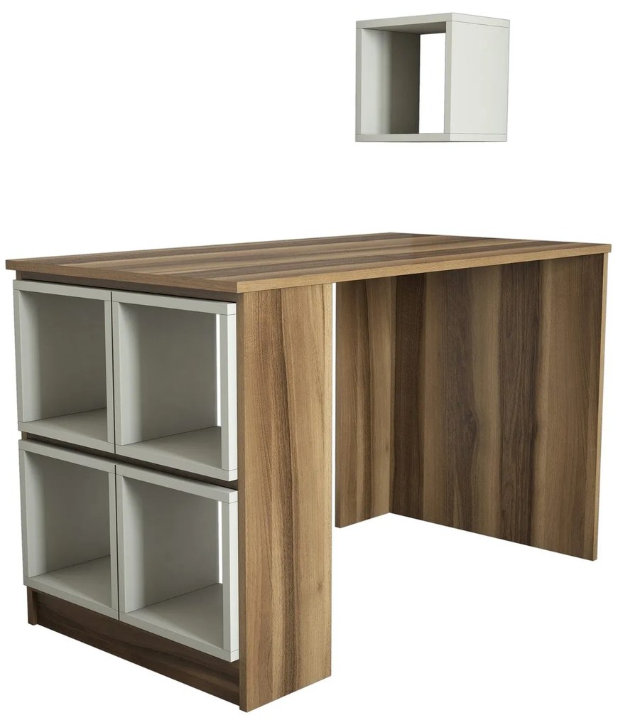 Secretária Box – Nogueira e Creme – 120x75x65 cm