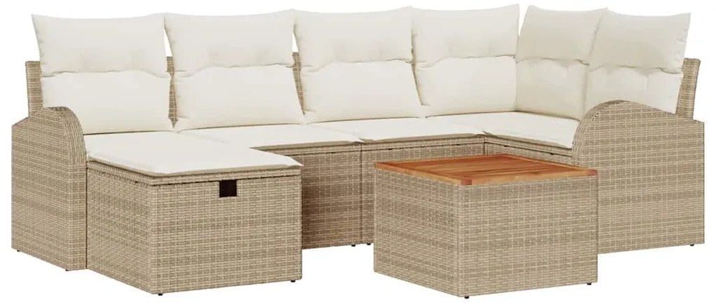 Conjunto de Sofá de Jardim de 7 Peças com Almofadas Bege Polirattan