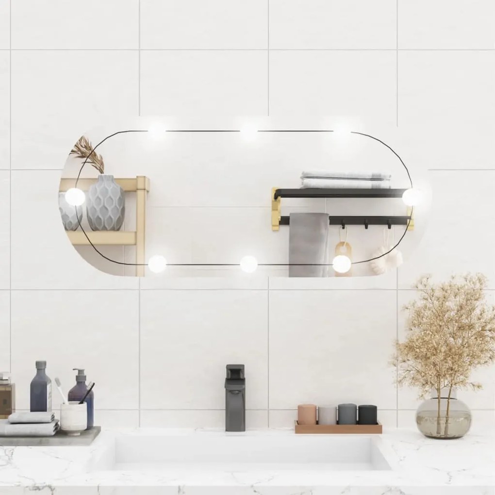 3189162 vidaXL Espelho de parede oval com luzes LED 35x80 cm vidro