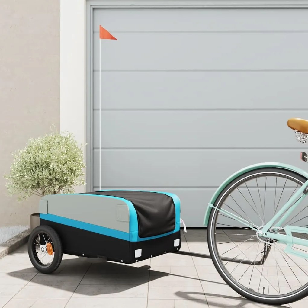 vidaXL Reboque para bicicleta 30 kg ferro preto e azul