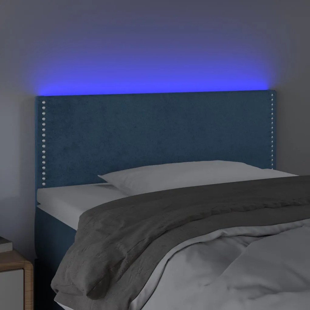 Cabeceira de cama c/ luzes LED veludo 100x5x78/88cm azul-escuro