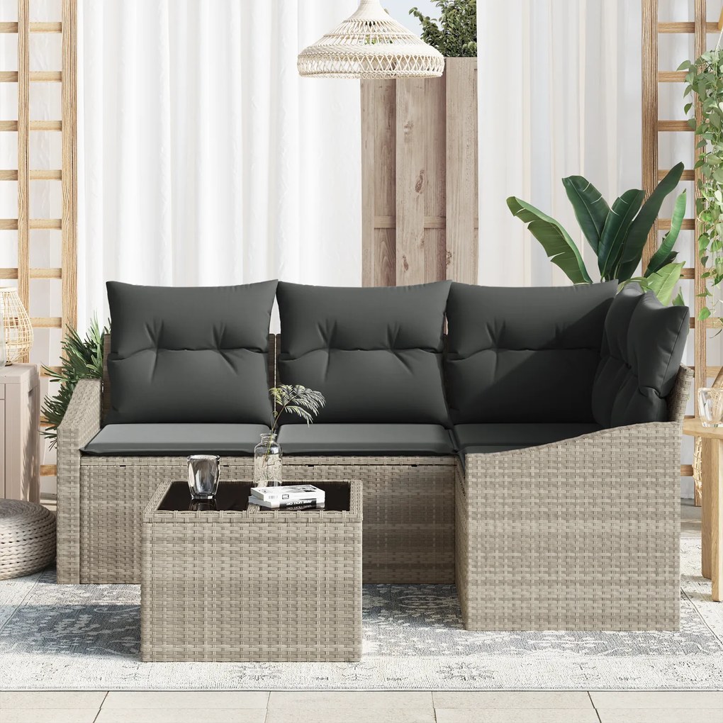 Conjunto de Jantar de Jardim de 5 Peças com Almofadas Cinza em Rattan