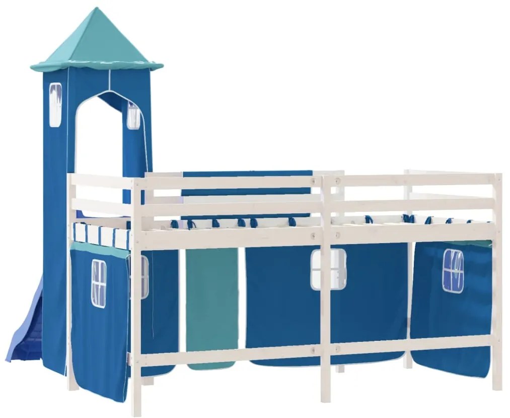 Cama alta para criança com torre 80x200 cm pinho maciço azul