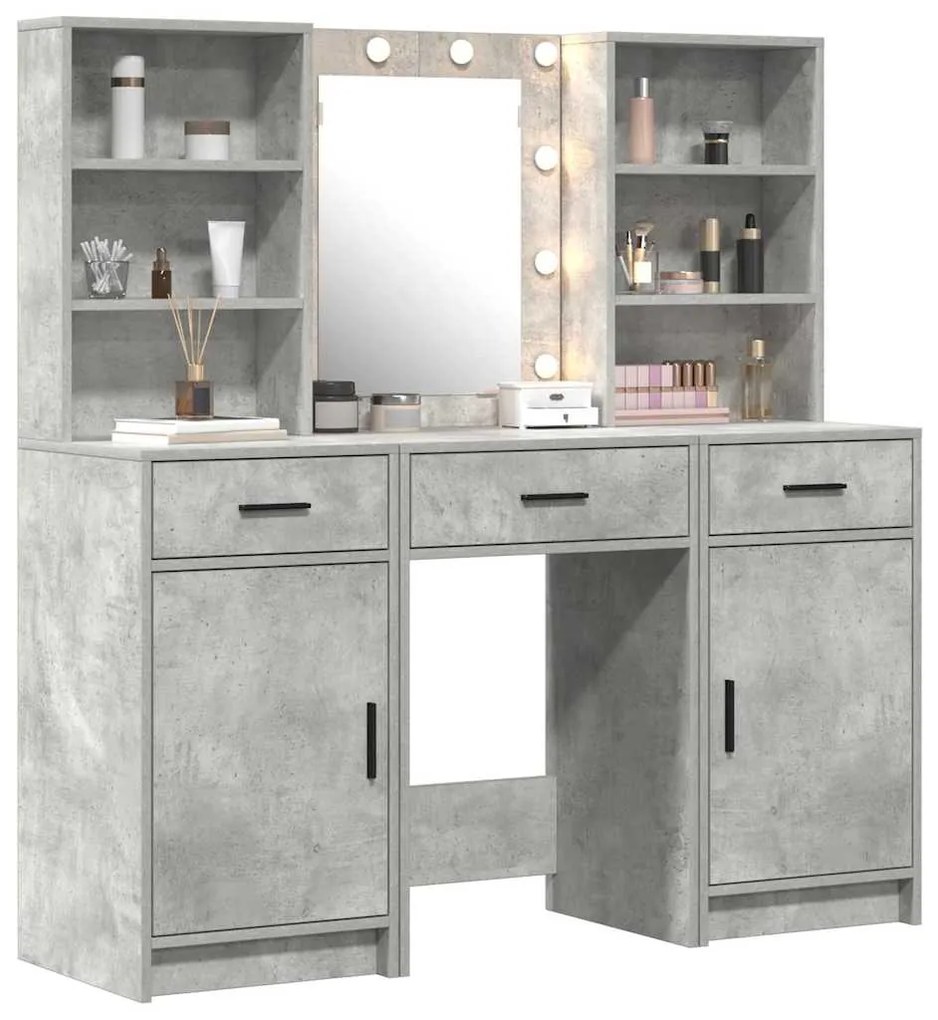 Conjunto de Maquilhagem 3 Peças vidaXL em Madeira de Engenharia Cinza