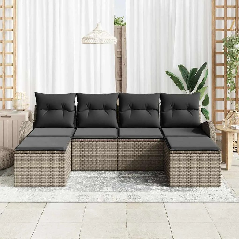 Sofá de Jardim de 6 Peças com Almofadas Cinza em Rattan