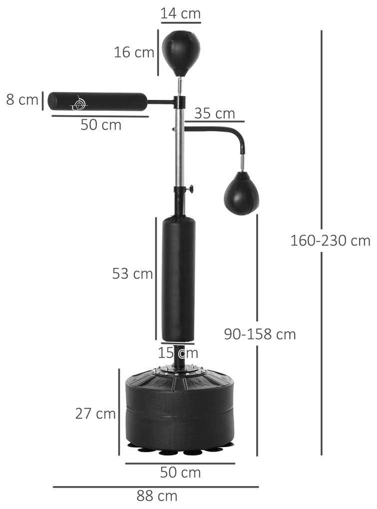 HOMCOM Punching Ball de Boxe com Altura Ajustável com 2 Bolas de Veloc