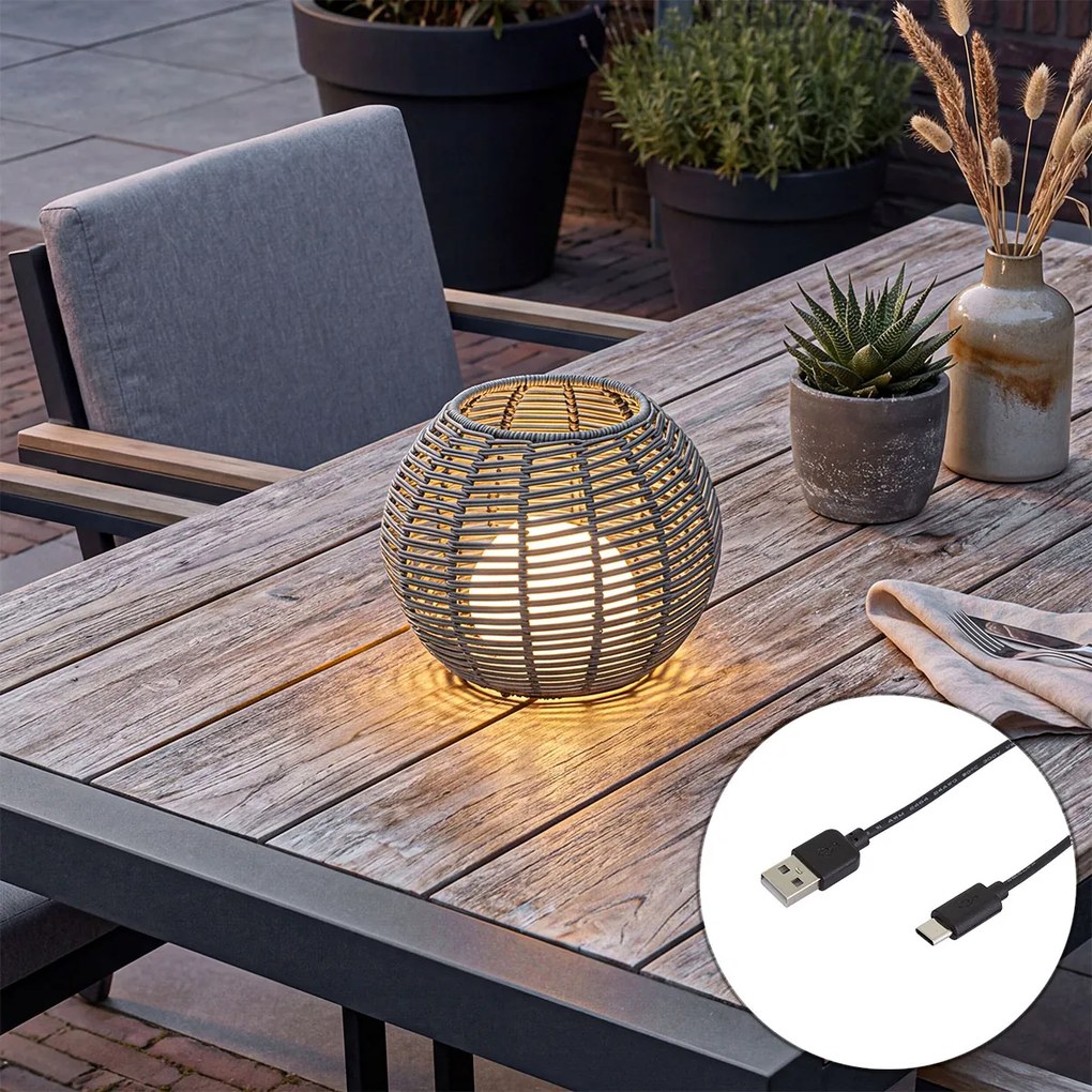 Candeeiro de mesa para exterior cinzento escuro 25cm Incl. LED Recarregável com USB-C IP44 - Oli