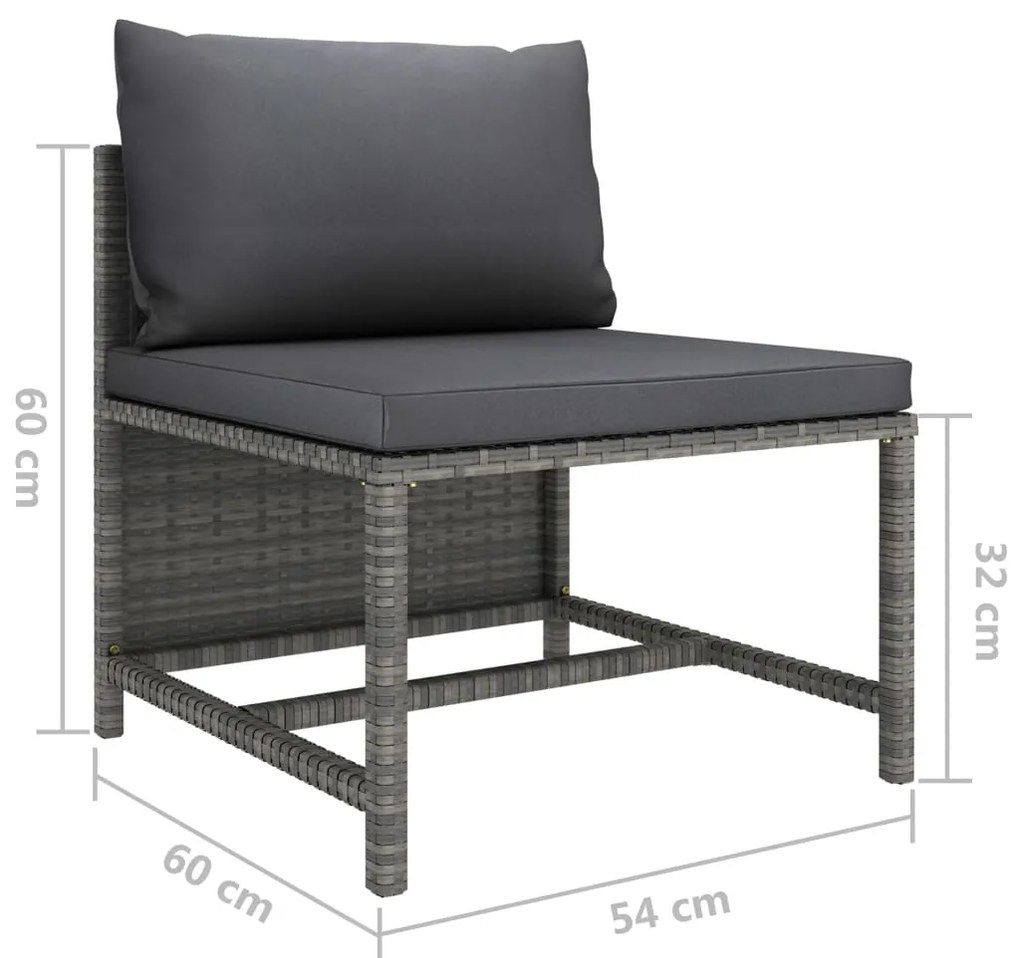 11 pcs conjunto lounge de jardim c/ almofadões vime PE cinzento