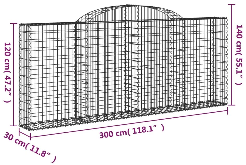Cestos gabião arqueados 5pcs 300x30x120/140cm ferro galvanizado