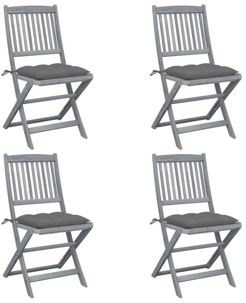 vidaXL Cadeiras exterior dobráveis c/ almofadões 4 pcs acácia maciça