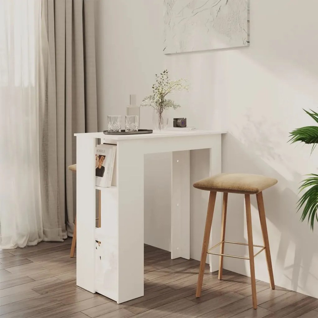 809458 vidaXL Mesa de bar com prateleiras contraplacado 102x50x103,5cm branco
