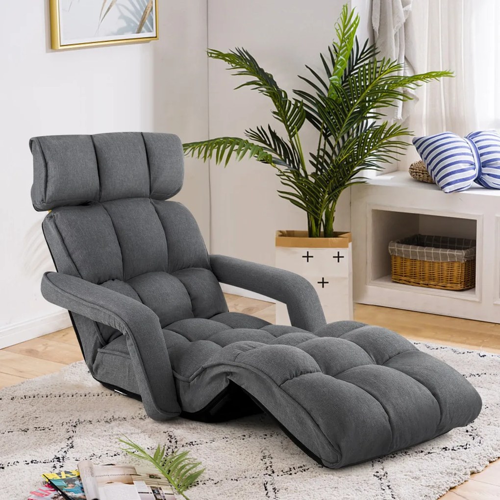 Poltrona dobrável 196 x 72 x 19,5 cm de interior com 6 posições ajustáveis Poltrona cama dobrável com apoios de braços e apoios para os pés ajustáveis