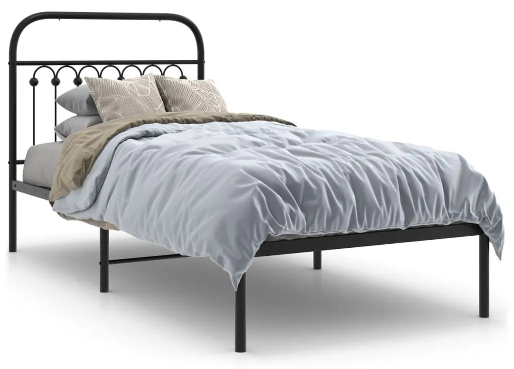 Estrutura de cama com cabeceira 90x200 cm metal preto