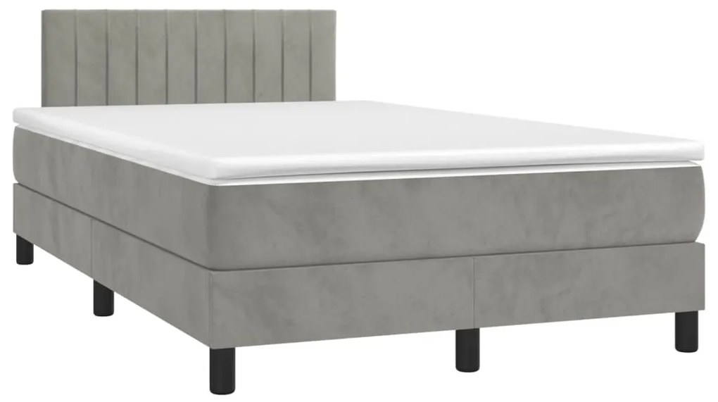Cama box spring c/ colchão/LED 120x200 cm veludo cinzento-claro
