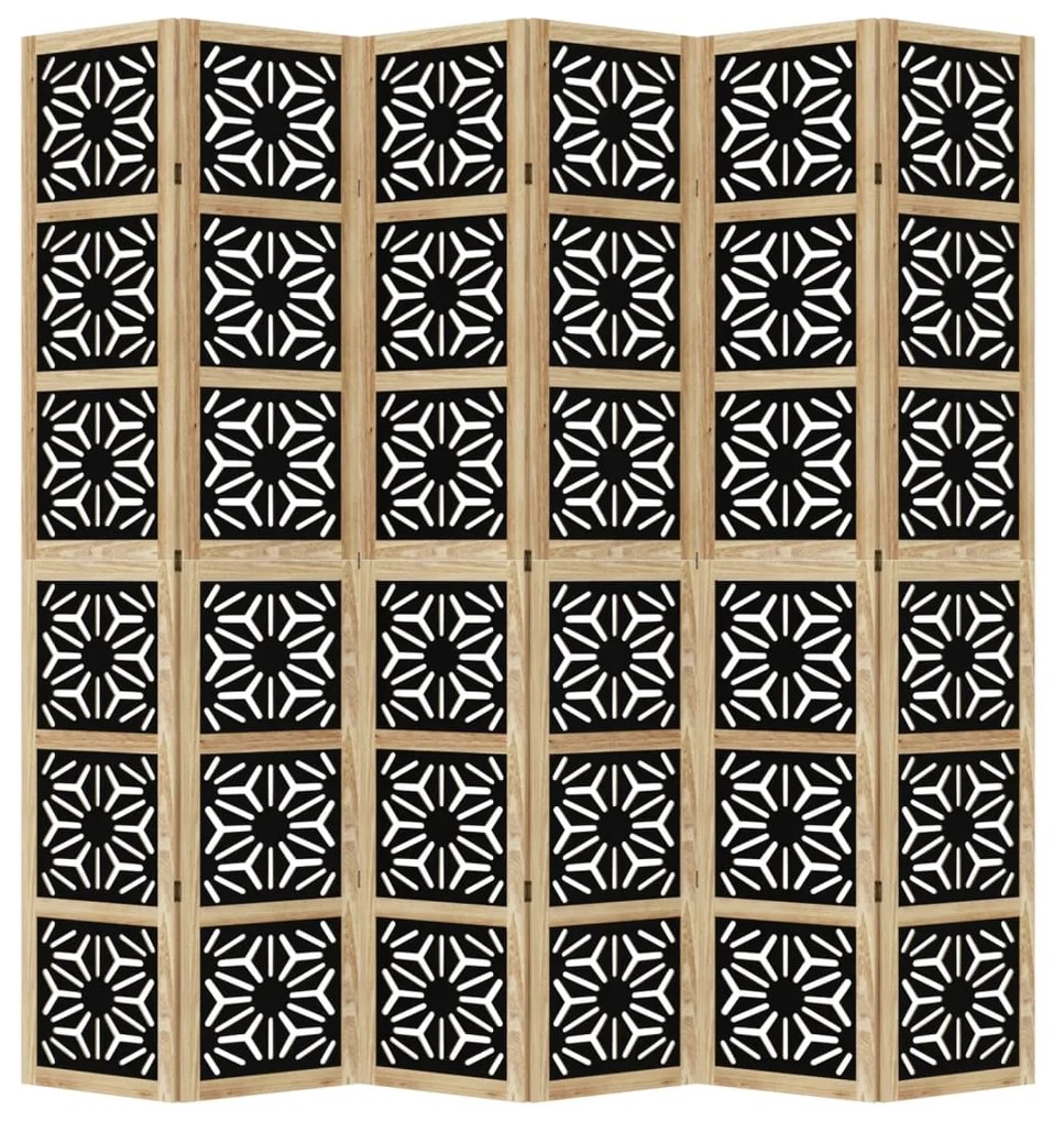 Biombo c/ 6 painéis madeira de paulownia maciça castanho/preto