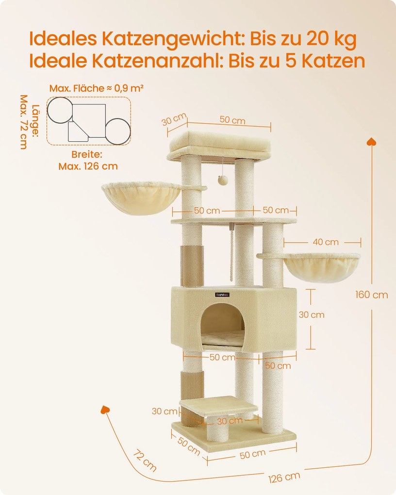 Arranhador Gatos com plataformas 50 x 50 x 160 cm bege