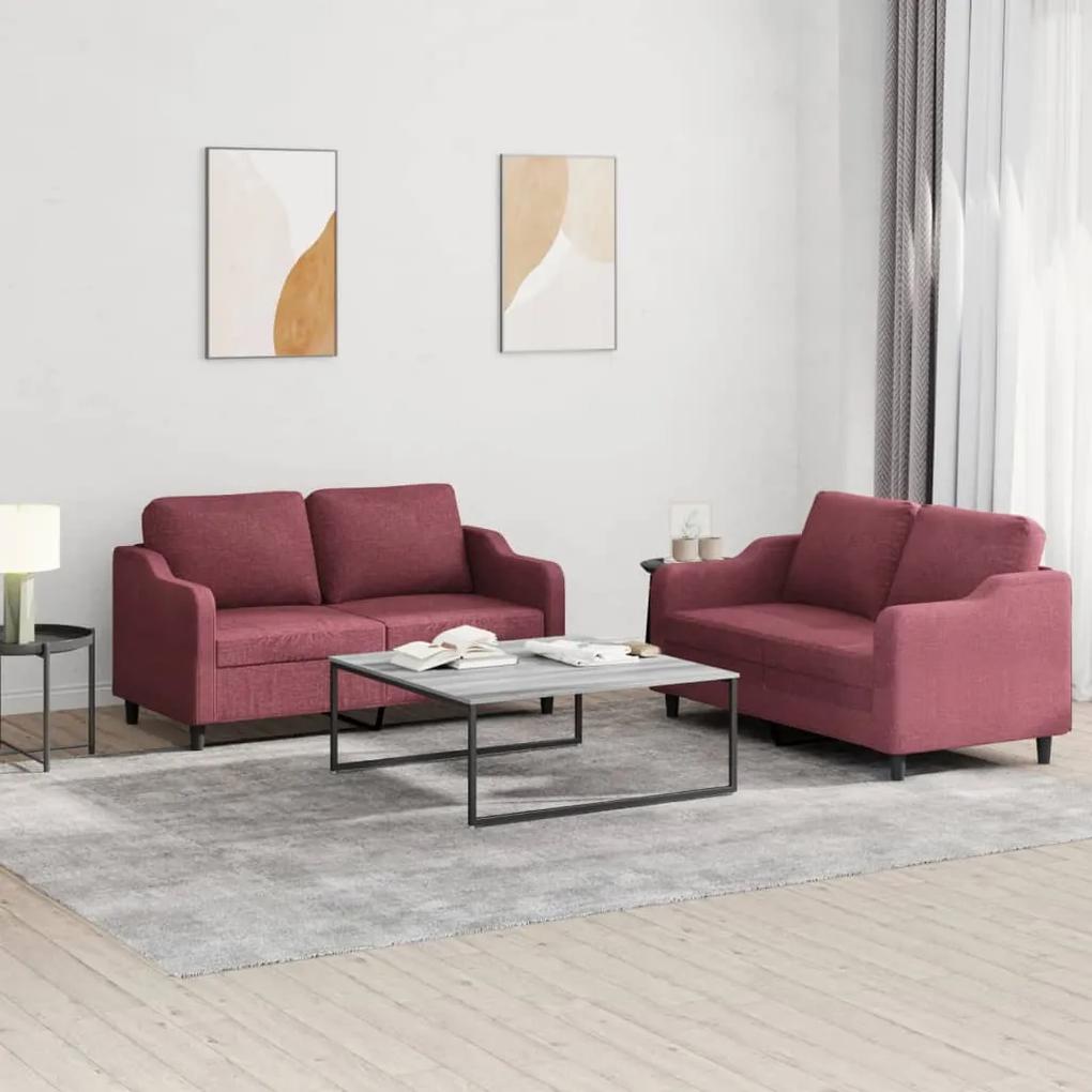 3201808 vidaXL 2 pcs conjunto de sofás com almofadões tecido vermelho tinto