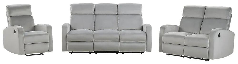 Conjunto de sofás com 6 lugares reclináveis manuais em veludo cinzento claro VERDAL Beliani