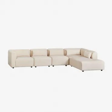 Sofá Modular De 5 Peças Com Chaise Longue Direita Fogler Linho Veludo Bege Linho - Sklum