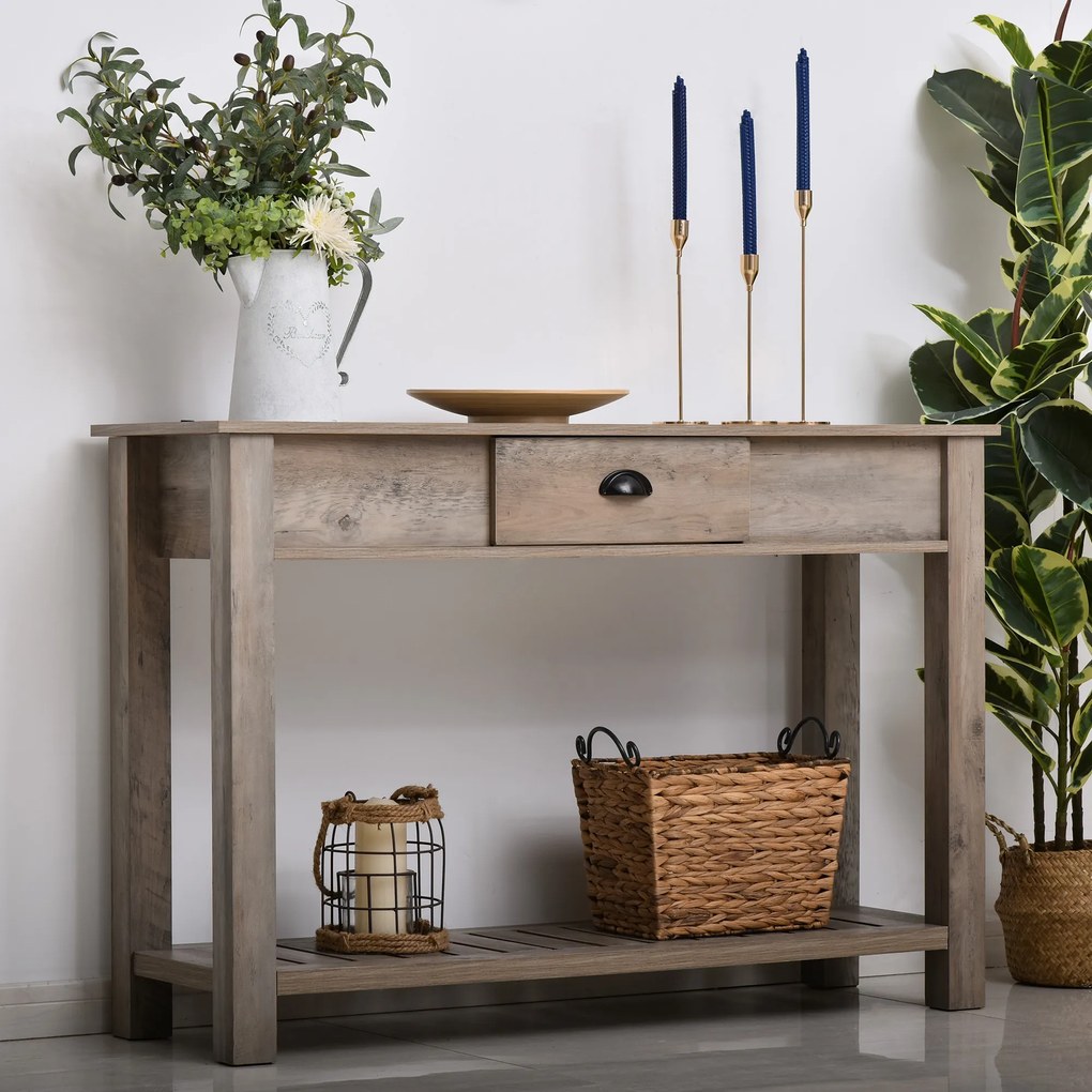 HOMCOM Mesa de console estilo colonial com prateleira inferior espaçosa 120x39x81 de gaveta Cinza