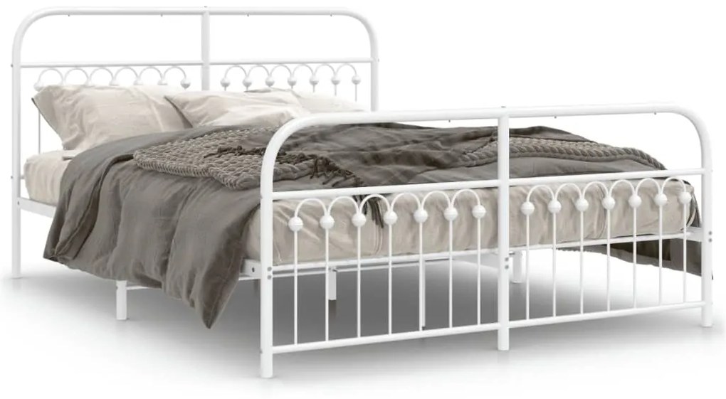 Estrutura de cama com cabeceira e pés 160x200 cm metal branco