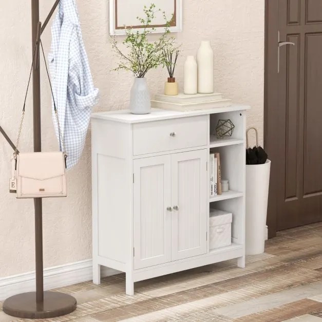 Armário de casa de banho ou multifuncional com 1 gaveta grande, 2 portas e Estante ajustável 75 x 30 x 80 cm Branco