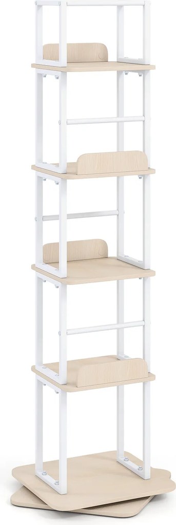 Estante Giratória para Livros de 5 Níveis, 40 x 40 x 148,5 cm, Rotação de 360°, Carvalho Branco