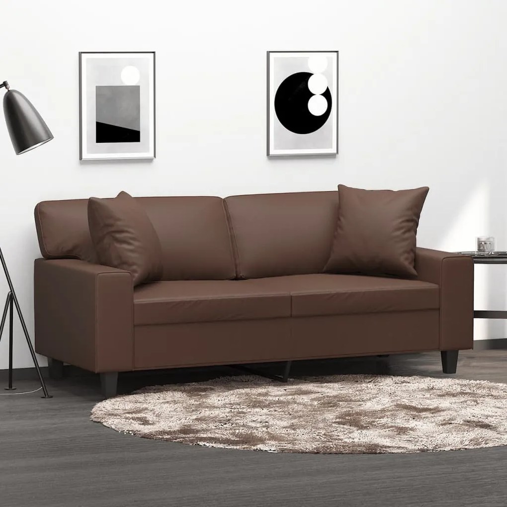 vidaXL Sofá 2 lug. c/ almofadas/almofadões 140cm couro artif. castanho