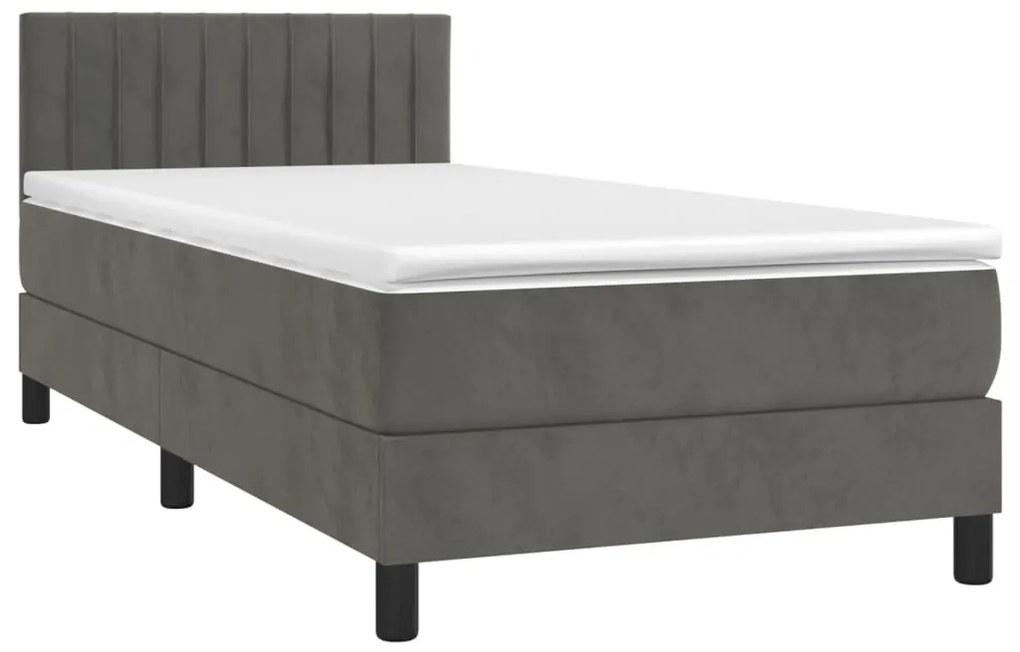 Cama box spring c/ colchão/LED 90x190 cm veludo cinzento-escuro