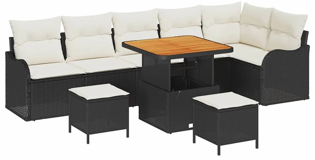 Conjunto de Sofá de Jardim com 9 Peças da , com almofadas pretas em ra