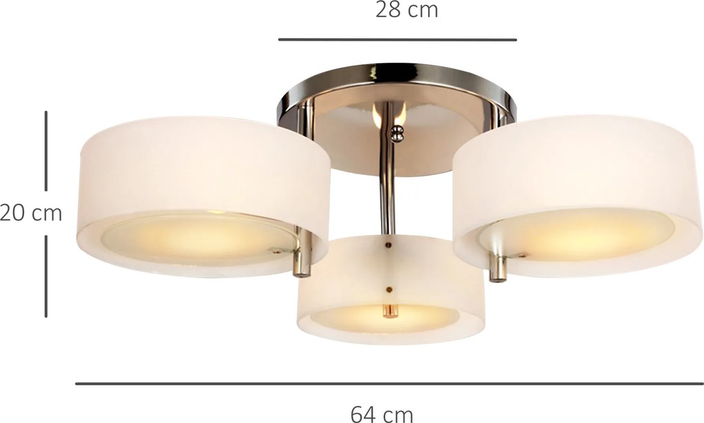 Candeeiro de Teto Moderno Candeeiro Suspenso com Ecrã em Acrílico e Suporte para Lâmpada E27 Ø64x20 cm Branco