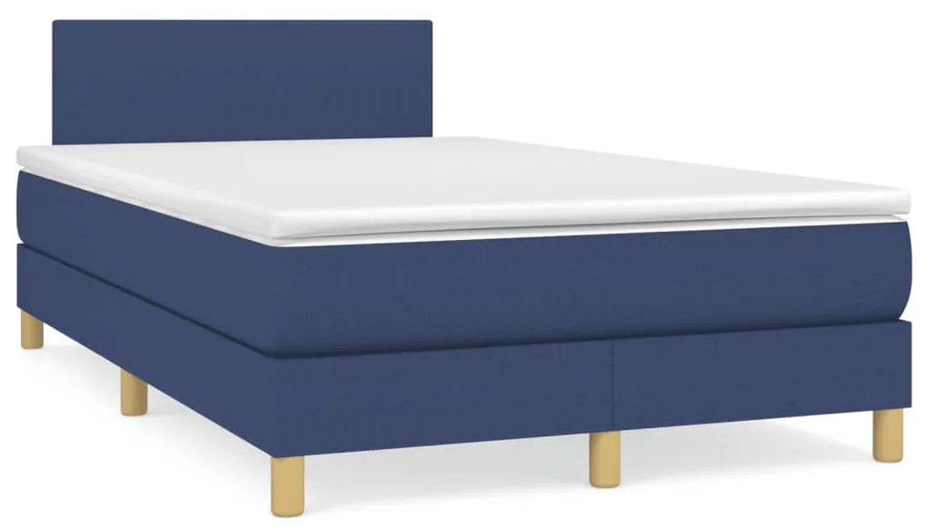 vidaXL Cama boxspring com colchão 120x190 cm tecido azul