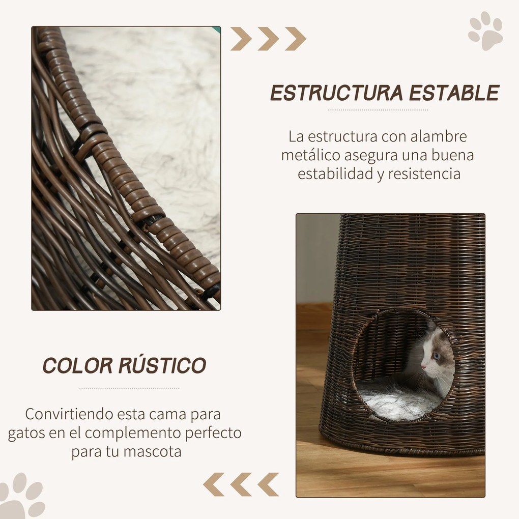 PawHut Cesta de Vime para Gatos Cama Caverna de 2 Níveis com Almofadas