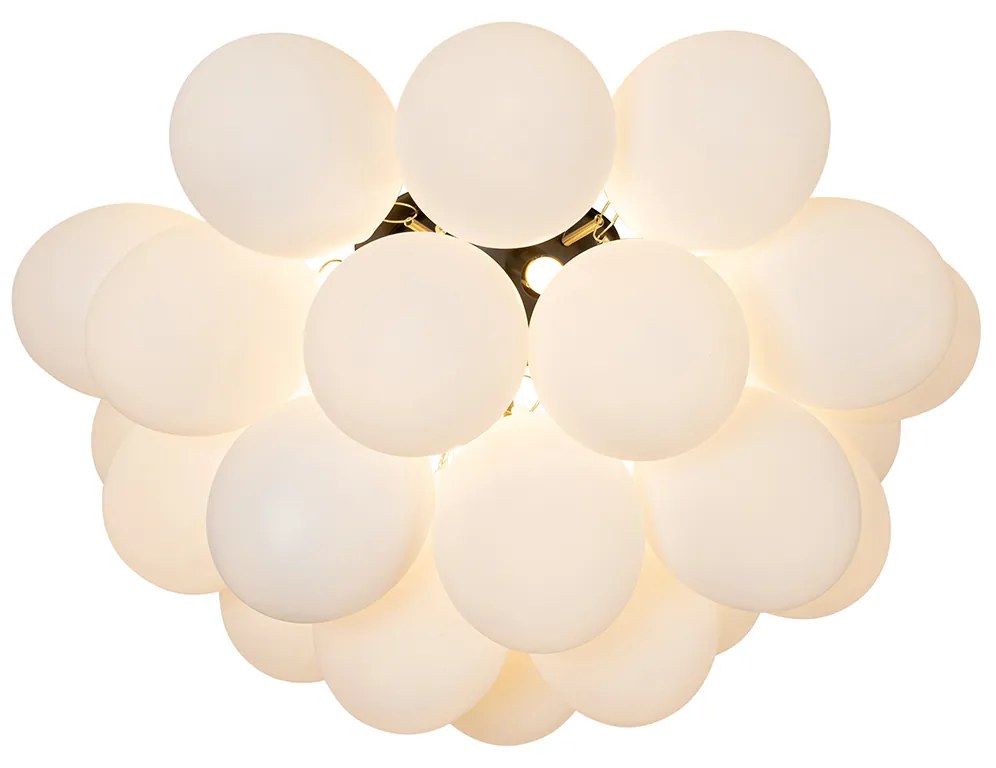 Candeeiro de teto Art Deco preto com vidro opalino 6 luzes - Uvas Design,Art Deco
