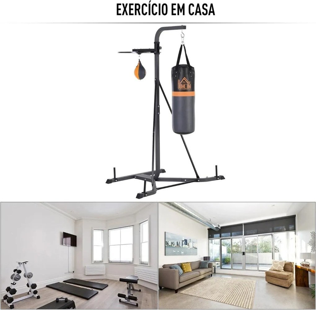 Saco de Boxe Suspenso com Suporte Bola de Velocidade Ajustável em Altura de 167-187cm e Inflador para Treinamento Fitness em Casa Ginásio 115×157×221