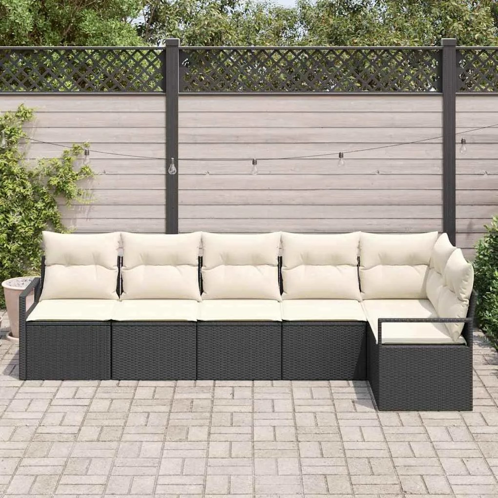 Sofá para Jardim de 6 Peças com Almofadas de Rattan Sintético Preto