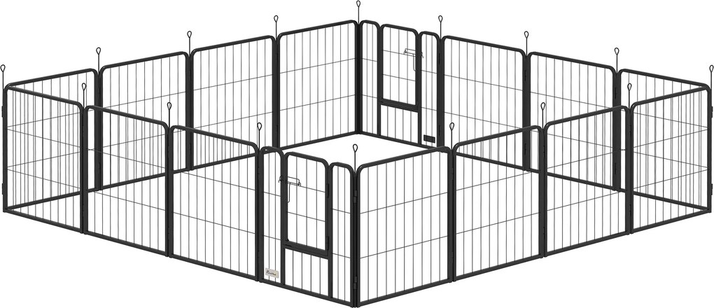 Parque para cães, parque para animais, 16 painéis, vedação portátil dobrável, segura, preta