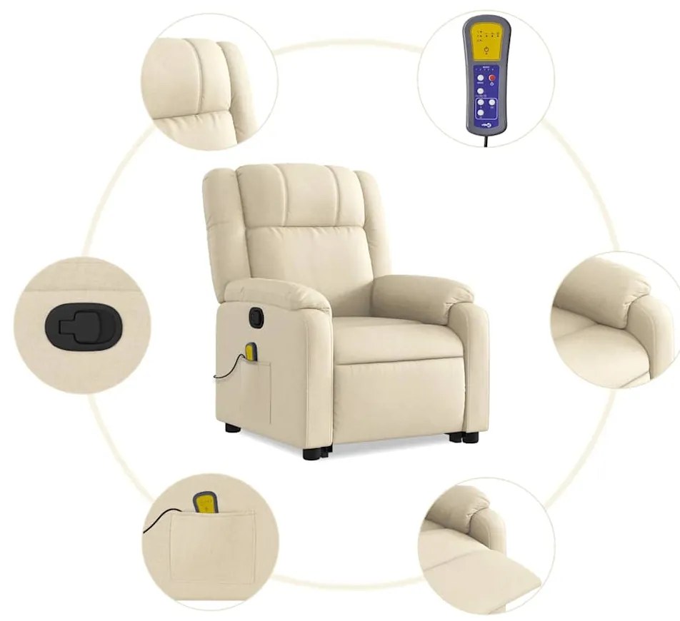 Poltrona elevatória de massagens tecido cor creme