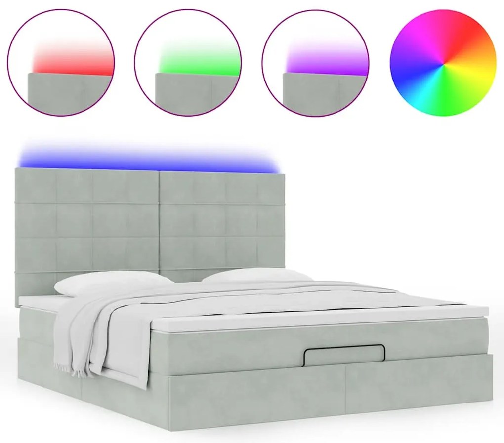 Estrutura cama otomana colchões 180x200cm veludo cinzento claro