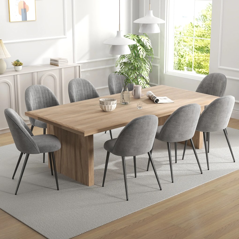Conjunto de 8 Cadeiras de Sala de Jantar Modernas (MESA NÃO INCLUIDA) Cadeiras Estofadas em Veludo com Encosto Alto 50x52x83 cm Cinza