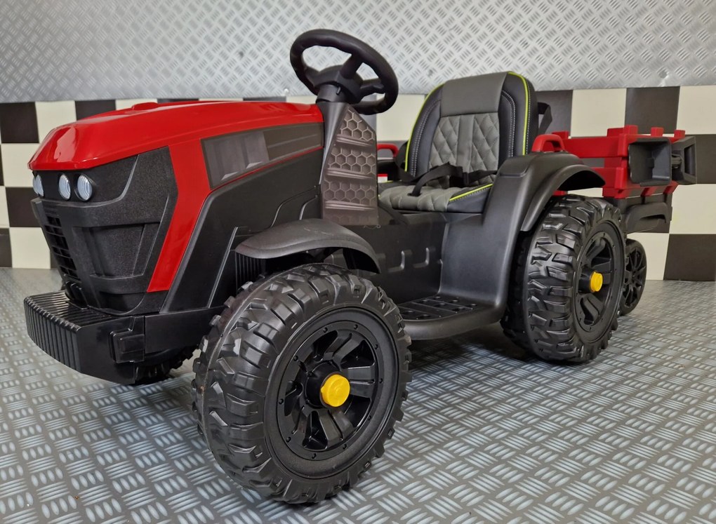Trator elétrico crianças 12V tractor Farmer Rodas borracha Com controlo remoto Vermelho