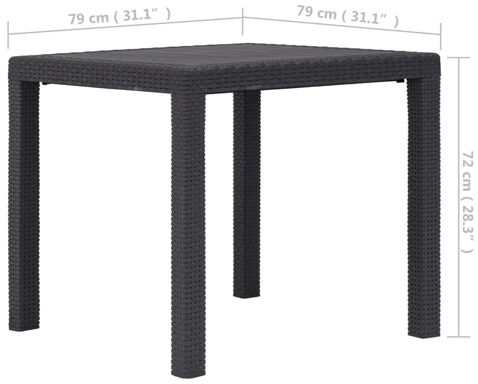 Mesa de jardim 79x79x72 cm plástico castanho com aspeto de vime