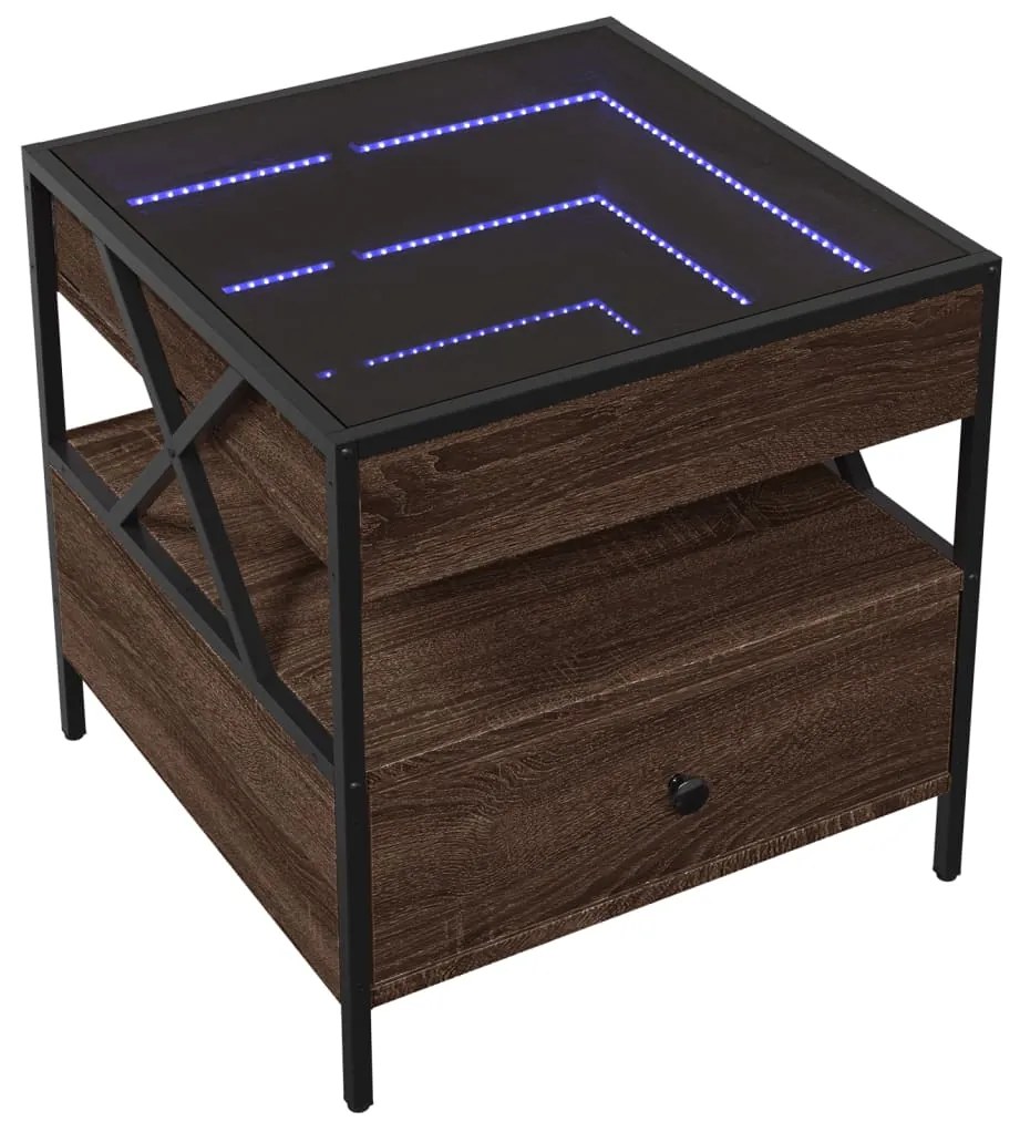 Mesa de centro luzes LED Infinity 50x50x51 cm carvalho castanho