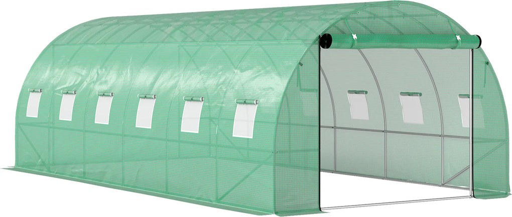 Outsunny Estufa polytunnel com cobertura plástica e estrutura de aço, tenda de estufa passável com portas enroláveis, Verde | Aosom Portugal