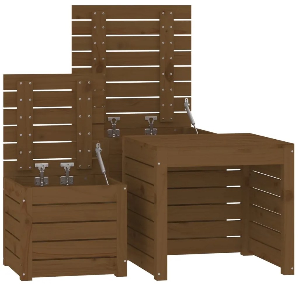 3 pcs conjunto de caixas de jardim pinho maciço castanho mel
