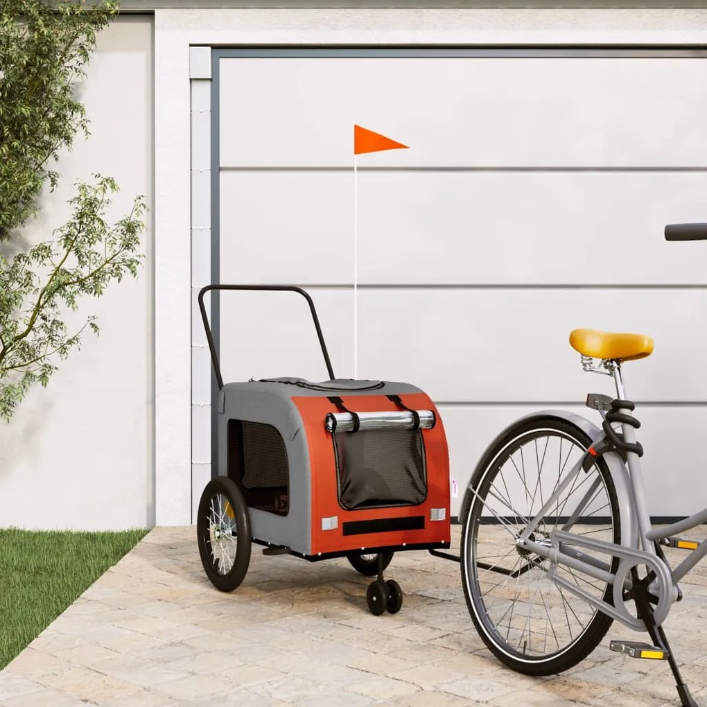 vidaXL Reboque bicicleta p/ animais tecido oxford/ferro laranja/cinza