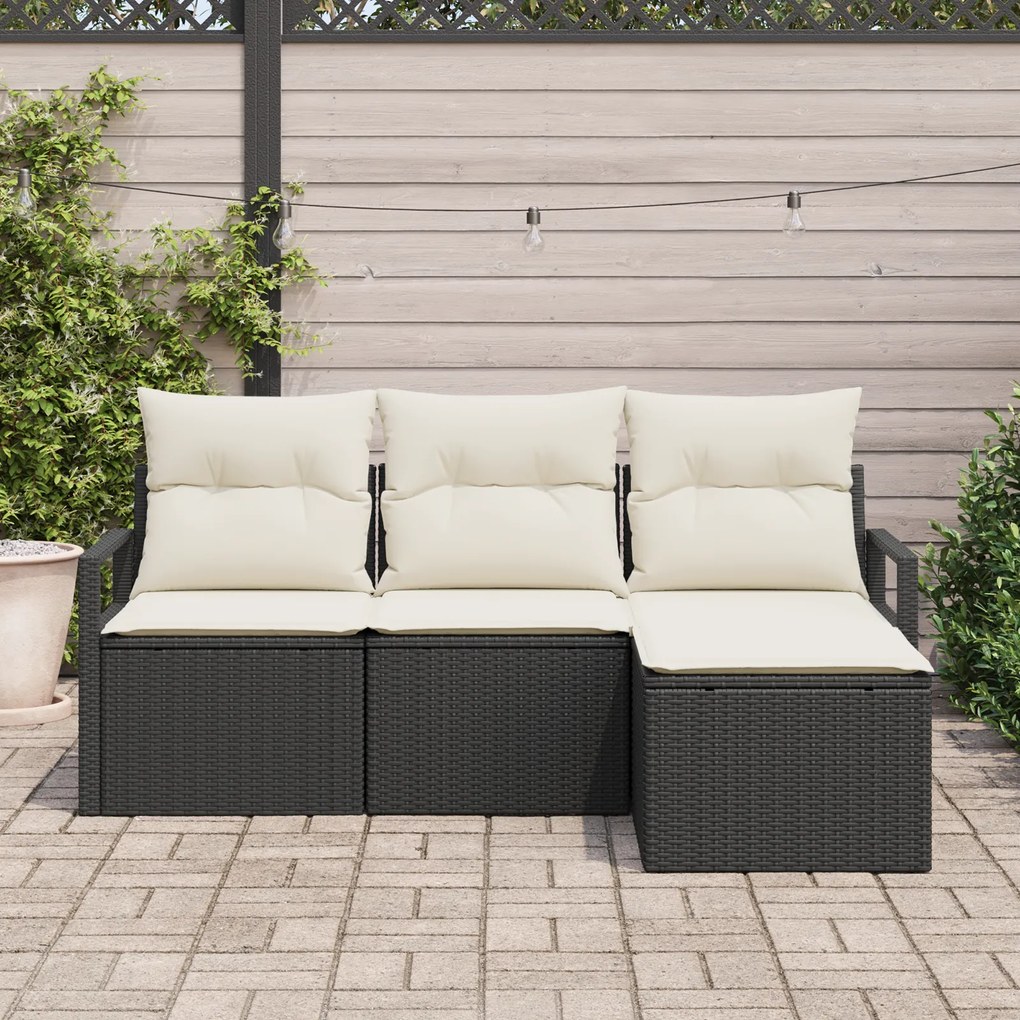 Conjunto de Sofá de Jardim vidaXL 4 Peças com Almofadas Rattan Preto P