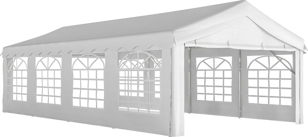 Outsunny Tenda para Festas 4x8 m Tenda de Jardim com Paredes Removíveis, Porta e Janelas UPF50+ Branco | Aosom Portugal