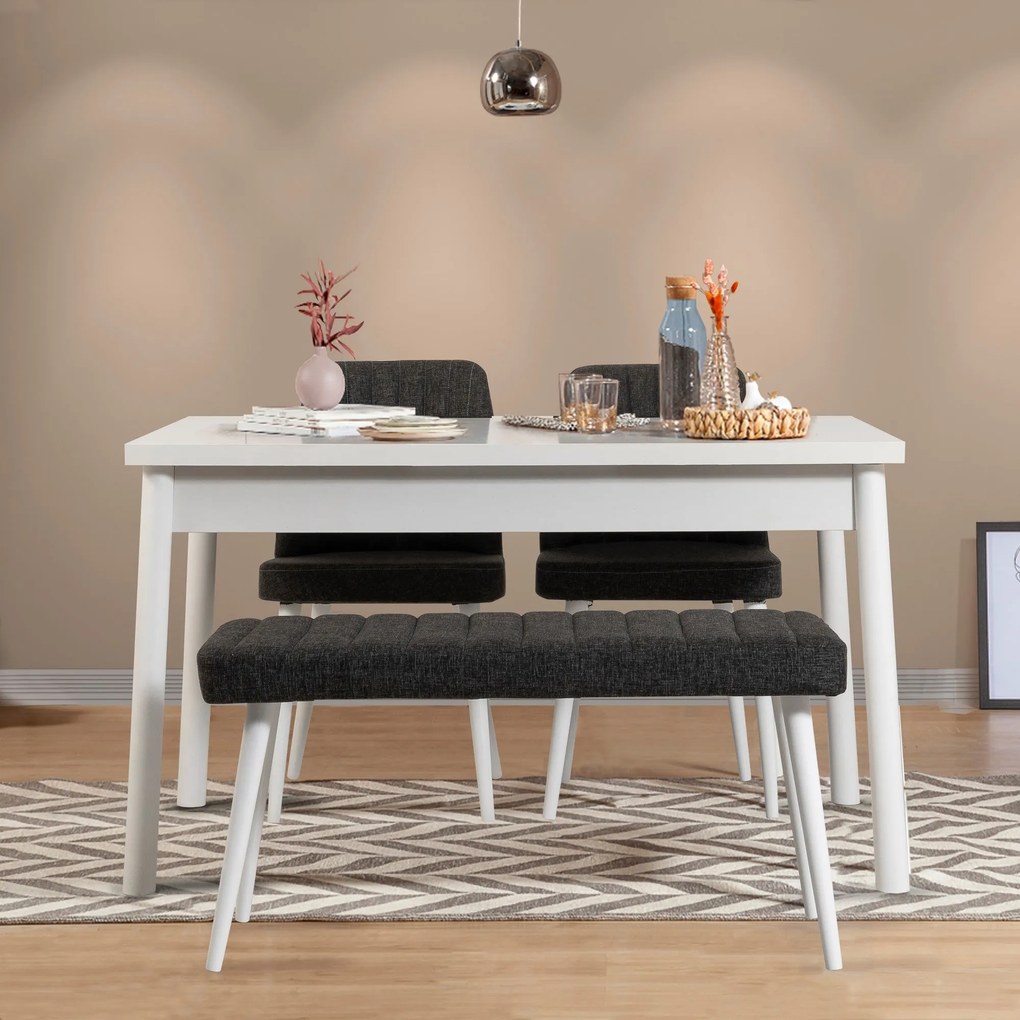 Conjunto de Mesa e Cadeiras Costa – Branco e Antracite – Mesa: 120x77x