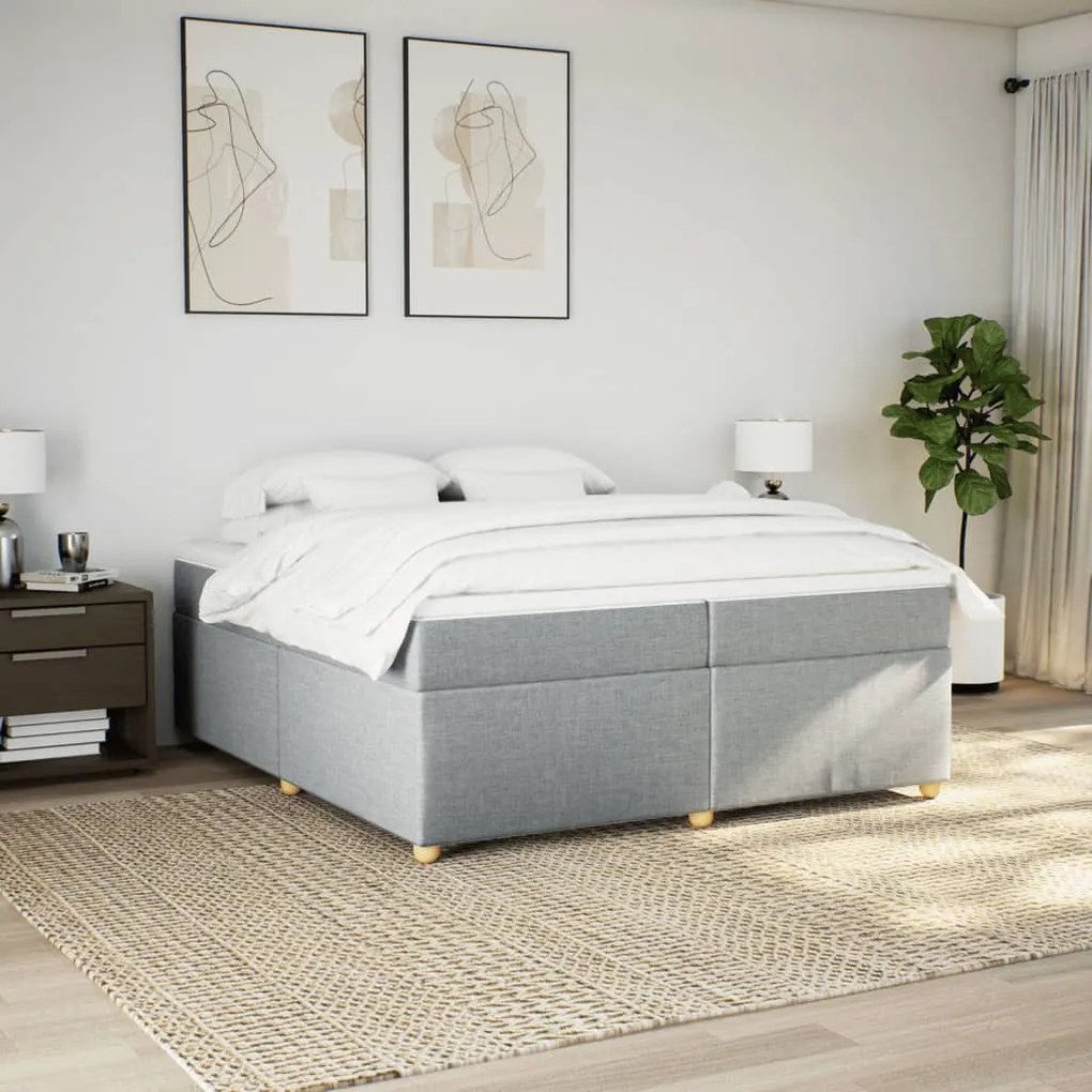 Cama com molas/colchão 200x200 cm tecido cinza-claro